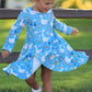 Fall Goose Print Girls Long Sleeve Twirl Dress