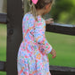 Fall Butterfly Floral Print Girls Ruffle Hem Twirl Dress