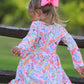 Fall Butterfly Floral Print Girls Ruffle Hem Twirl Dress