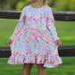Fall Butterfly Floral Print Girls Ruffle Hem Twirl Dress