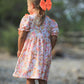 Peach Bow Smocked Floral Girl Dress