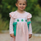 Christmas Tree Smocked Embroidery Stripe Baby Girls Dress