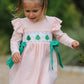 Christmas Tree Smocked Embroidery Stripe Baby Girls Dress
