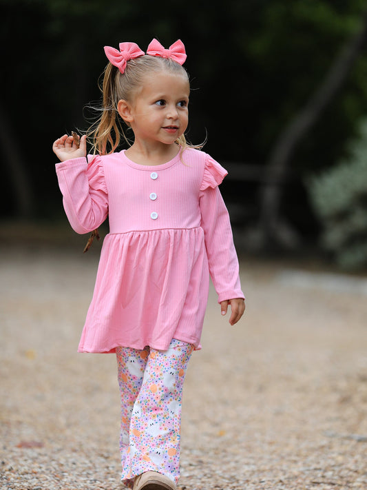 Halloween Ghost Girls Bell Bottom Pant Set Ruffle