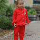 Christmas Red Girls Embroidered Pajamas