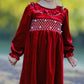 Christmas Velvet Smocked Girls Dress with Pearl Detail