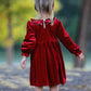 Christmas Velvet Smocked Girls Dress with Pearl Detail