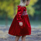 Christmas Velvet Smocked Girls Dress with Pearl Detail