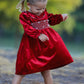 Christmas Velvet Smocked Girls Dress with Pearl Detail