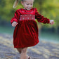 Christmas Velvet Smocked Girls Dress with Pearl Detail