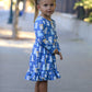 Fall Cat Print Girls Long Sleeve Ruffle Hem Dress