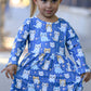 Fall Cat Print Girls Long Sleeve Ruffle Hem Dress