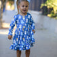 Fall Cat Print Girls Long Sleeve Ruffle Hem Dress