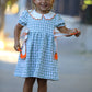 Fall Plaid Girls Dress Pumpkin Bow Smocked Peter Pan Collar