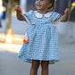 Fall Plaid Girls Dress Pumpkin Bow Smocked Peter Pan Collar