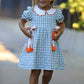 Fall Plaid Girls Dress Pumpkin Bow Smocked Peter Pan Collar