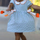 Fall Plaid Girls Dress Pumpkin Bow Smocked Peter Pan Collar