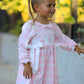 Fall Pink Plaid Ruffle Ballet Shoe Embroidery Long Sleeve Dress