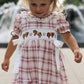Western Horse Embroidered Smocked Plaid Girls Dress