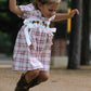 Western Horse Embroidered Smocked Plaid Girls Dress
