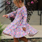Fall Vintage Floral Print Girls Long Sleeve Twirl Dress