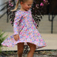 Fall Vintage Floral Print Girls Long Sleeve Twirl Dress