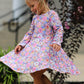 Fall Vintage Floral Print Girls Long Sleeve Twirl Dress