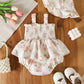 Muslin Summer Floral Print Smocked Baby Girl Romper Set Hat