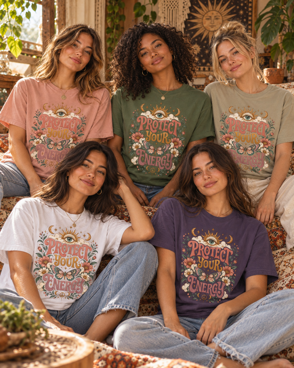 Protect Your Energy Comfort Colors Tee | Boho Celestial Graphic Shirt