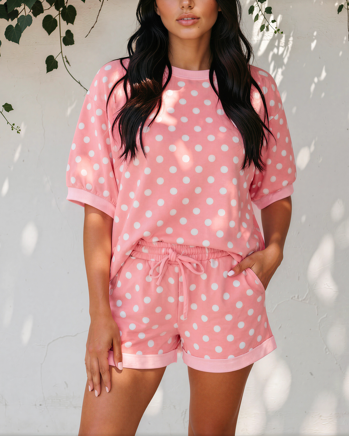 KyleeAnn Polka-Dot Oversized Top & Short Set