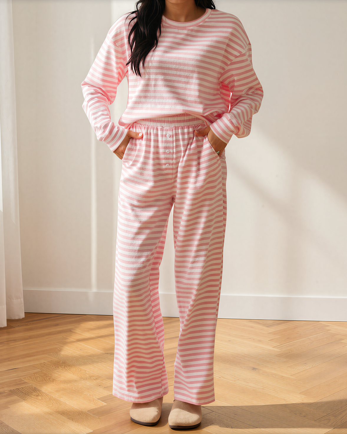 Amayah Striped Button-Front Two-Piece Pant Set