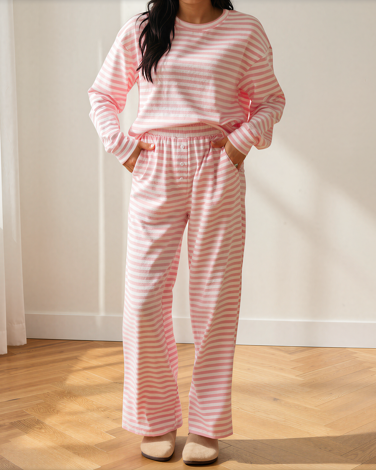 Amayah Striped Button-Front Two-Piece Pant Set