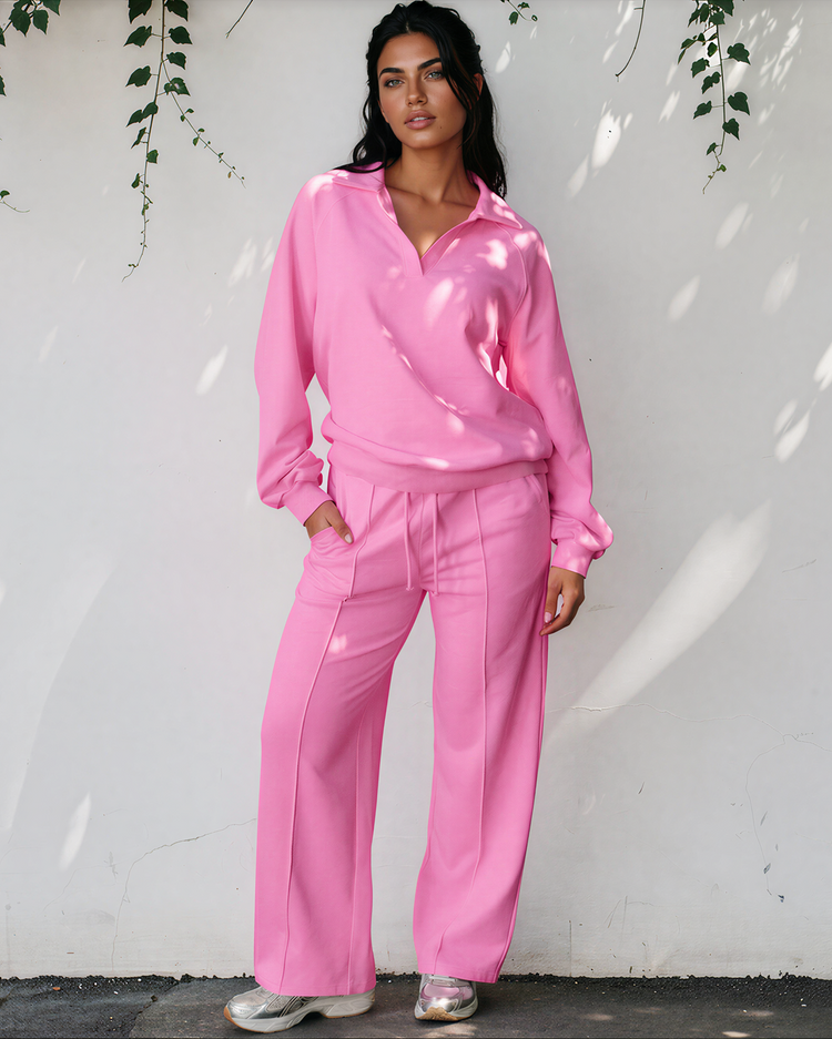 Addie Polo Lounge Set | Pullover & Drawstring Pants