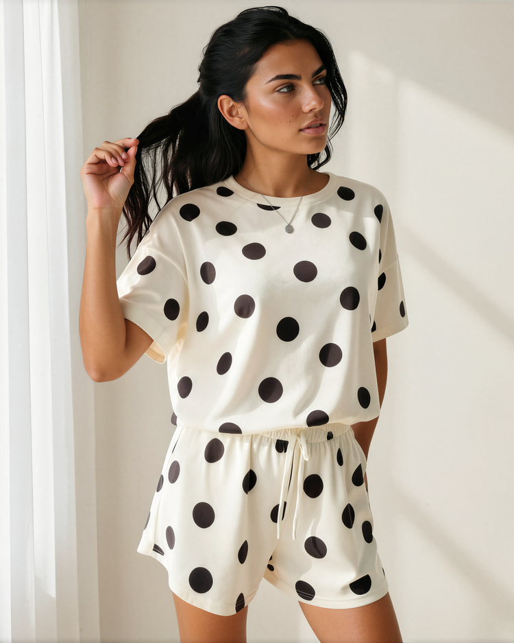 Myla Polka-Dot Drawstring Short Set