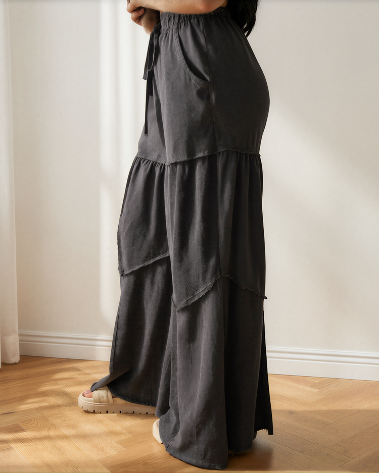 Hazel Mineral-Wash Drawstring Wide-Leg Pants
