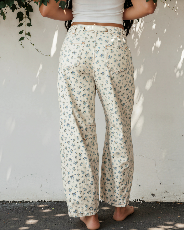 Aspen Floral Tie-Waist Barrel-Leg Jeans