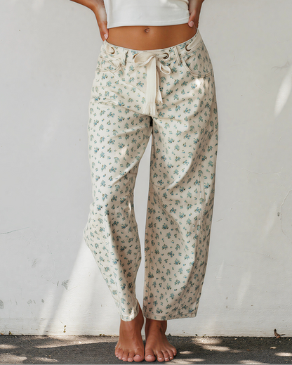 Aspen Floral Tie-Waist Barrel-Leg Jeans