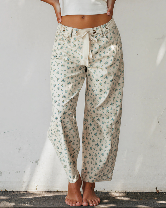 Aspen Floral Tie-Waist Barrel-Leg Jeans
