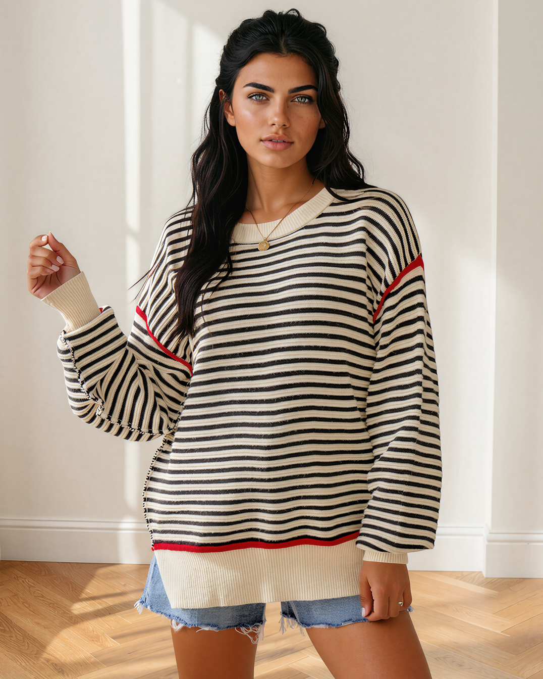 Elle Ribbed-Trim Oversized Sweater