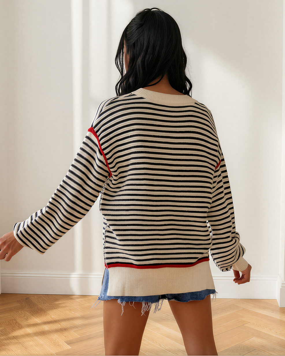 Elle Ribbed-Trim Oversized Sweater