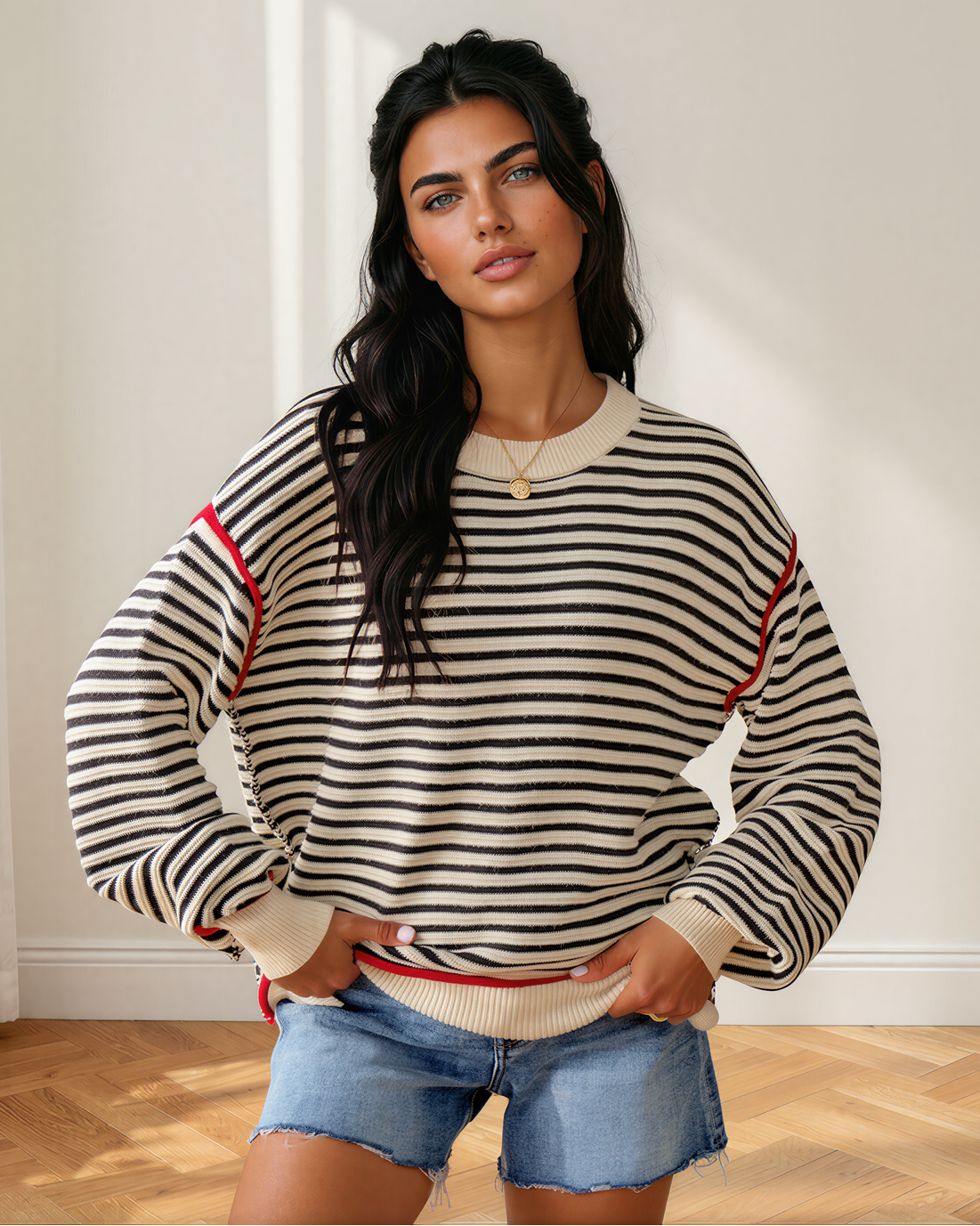 Elle Ribbed-Trim Oversized Sweater