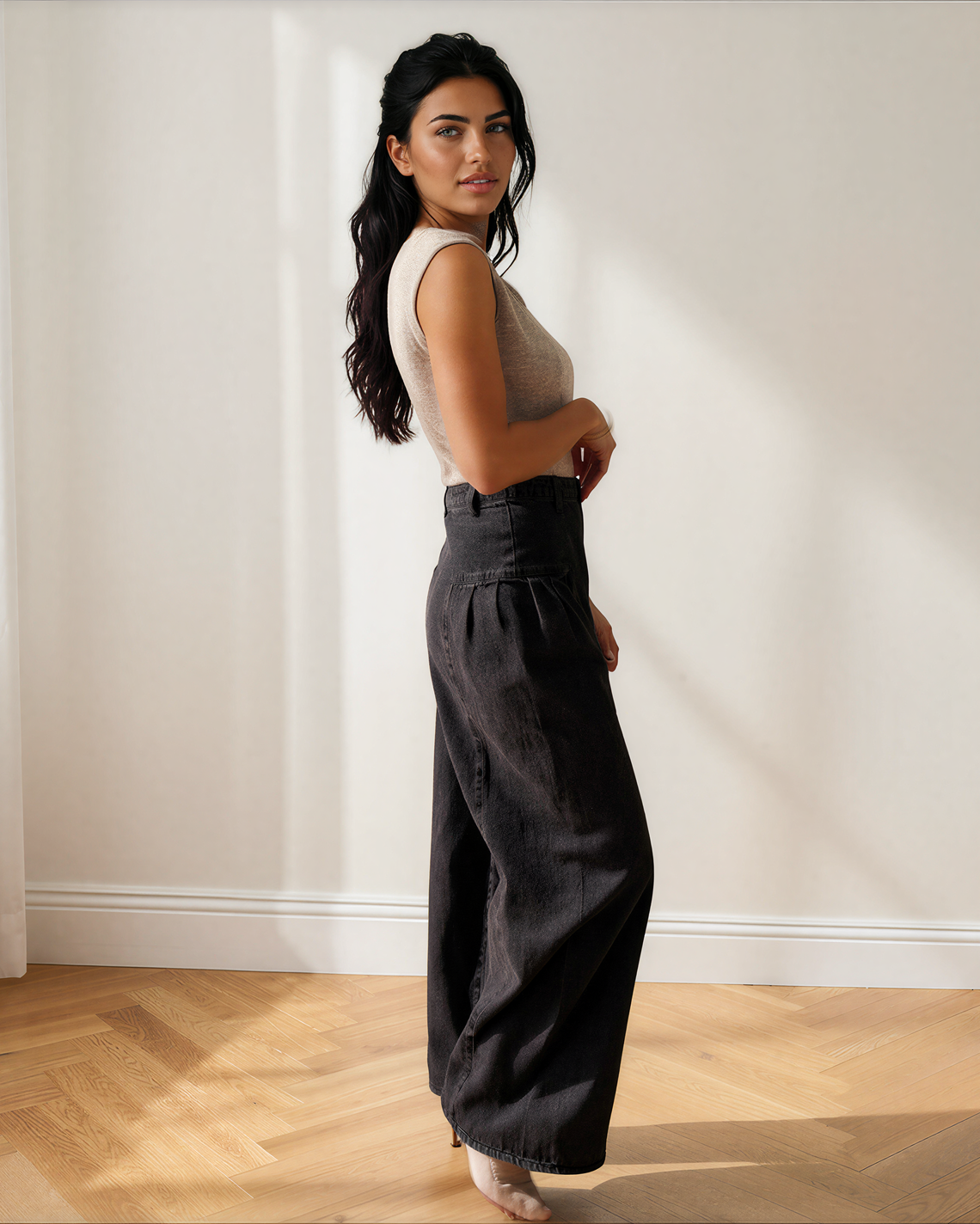 Billie Mineral-Wash Pleated Wide-Leg Jeans