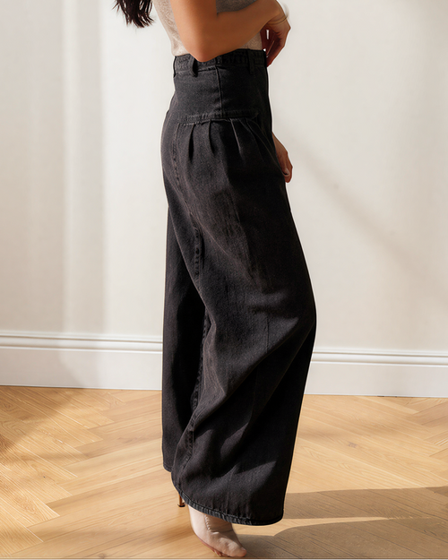 Billie Mineral-Wash Pleated Wide-Leg Jeans