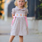 Fall Thanksgiving Lapel Plaid Chick Embroidery Smocking Bow Baby Girls Dress