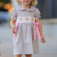 Fall Thanksgiving Lapel Plaid Chick Embroidery Smocking Bow Baby Girls Dress