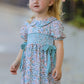 Sage Green Bow Floral Smocked Girl Dress
