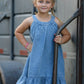 Girls Denim Ruffle Trim A-Line Dress