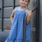 Girls Denim Ruffle Trim A-Line Dress