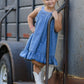 Girls Denim Ruffle Trim A-Line Dress
