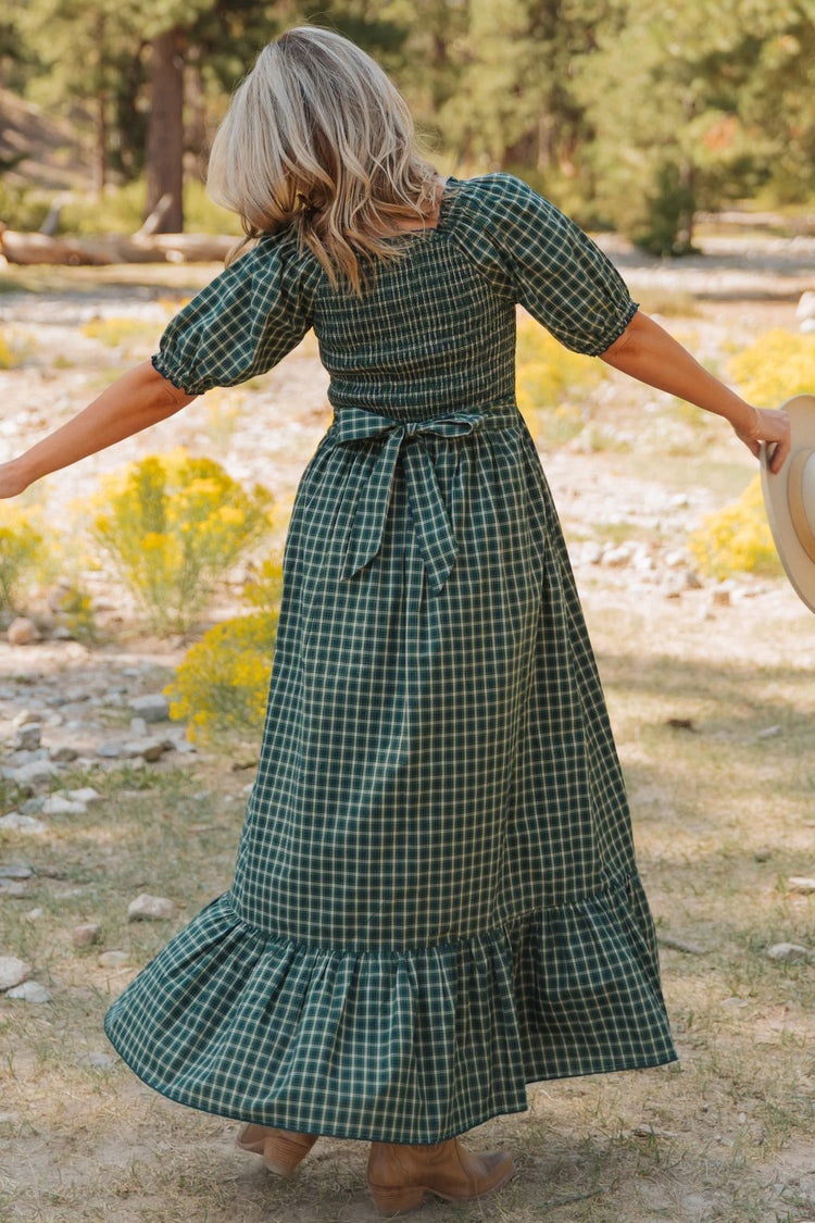 Daisy Plaid Shirred Ruffle-Hem Dress